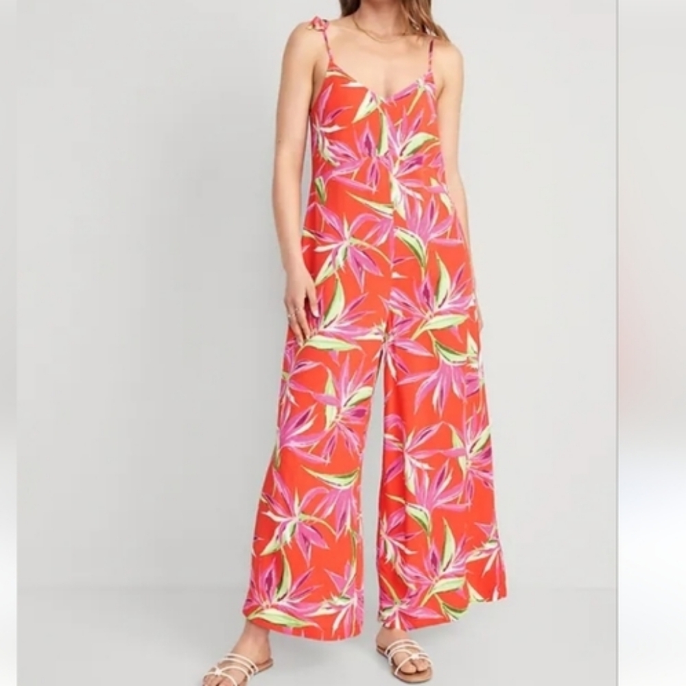 2x Old Navy Orange Tropical Print Sleeveless Jumpsuit Romper